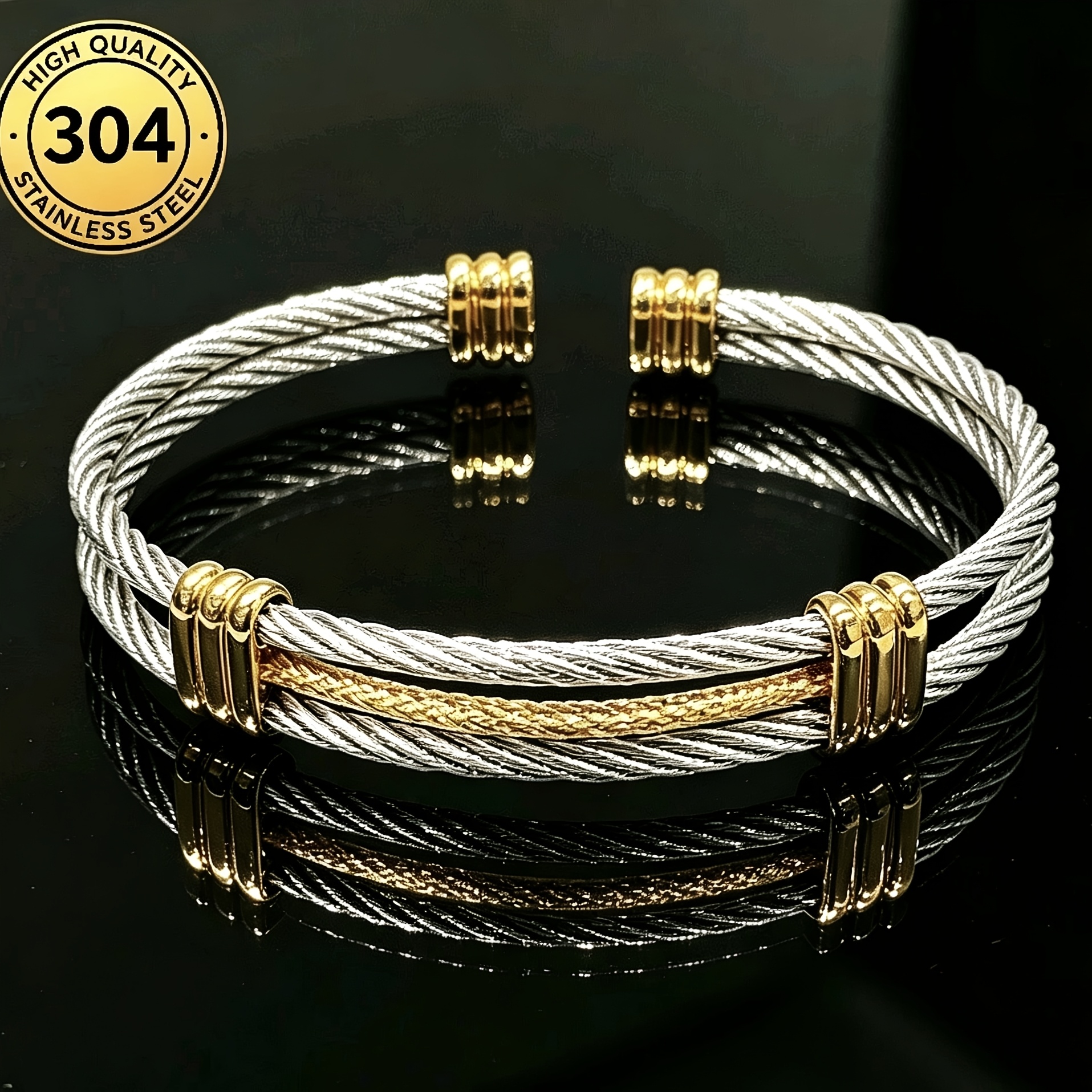 Minimalist Two-Tone Double Strand Cable Bracelet, Adjustable Gift